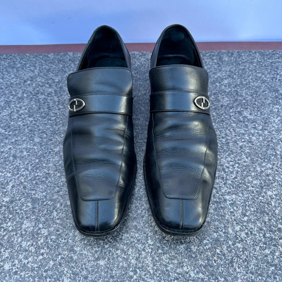 VINTAGE GUCCI BLACK LEATHER  G LOGO DETAIL LOAFERS Size 8-9 MADE IN ITALY - Picture 3 of 13